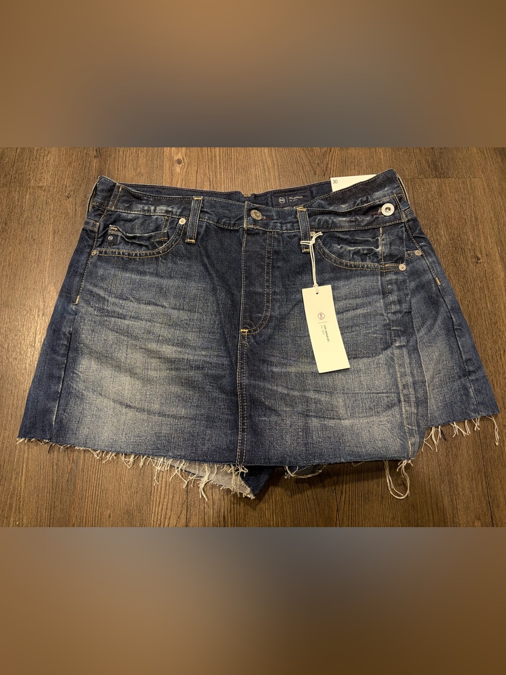$245 NEW 30 AG Adriano Goldschmied IRA skort Skirt Denim Hem Frayed Shorts